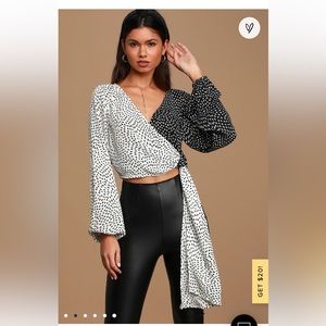 Lulu’s Black and White Long Sleeve Wrap Top